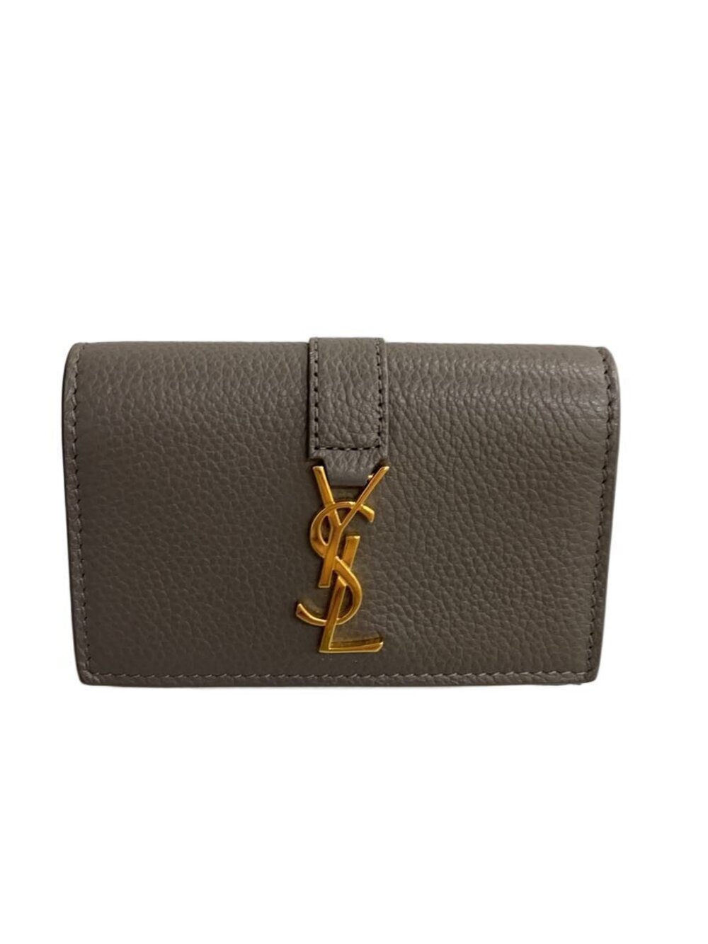 Saint Laurent Yves Key Case Wallet Leather Gray